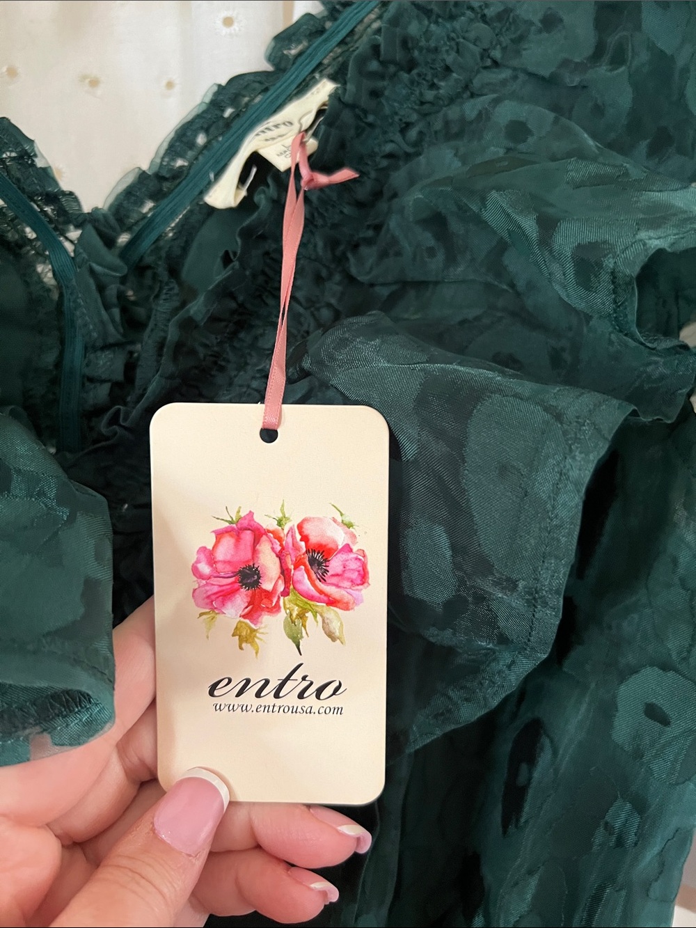 Entro Emerald Green Ruffled Sleeved Party Dress - Picture 6 of 7